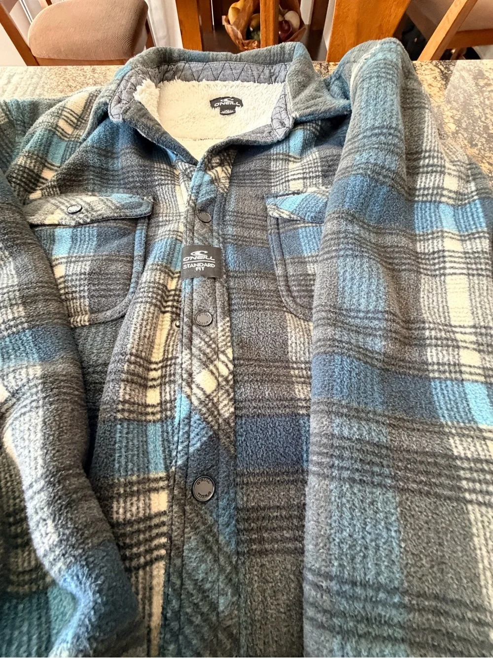 O'Neill Blue, Gray & White Plaid Sherpa-Lined Kids Jacket